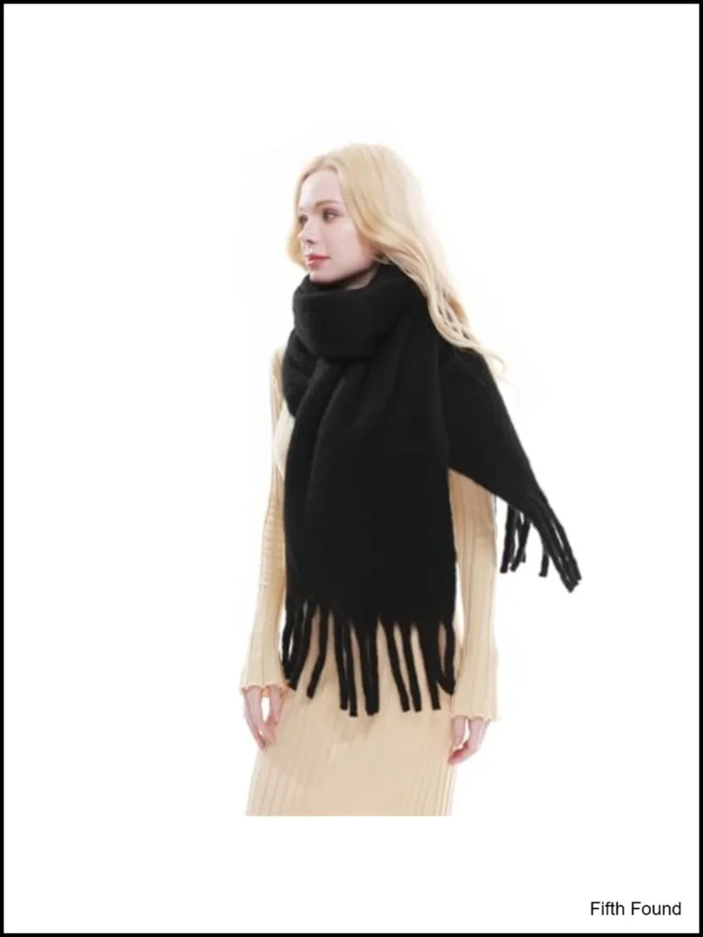 Chunky Oversized Blanket Scarf Tassel Winter Wrap Thick Polyester